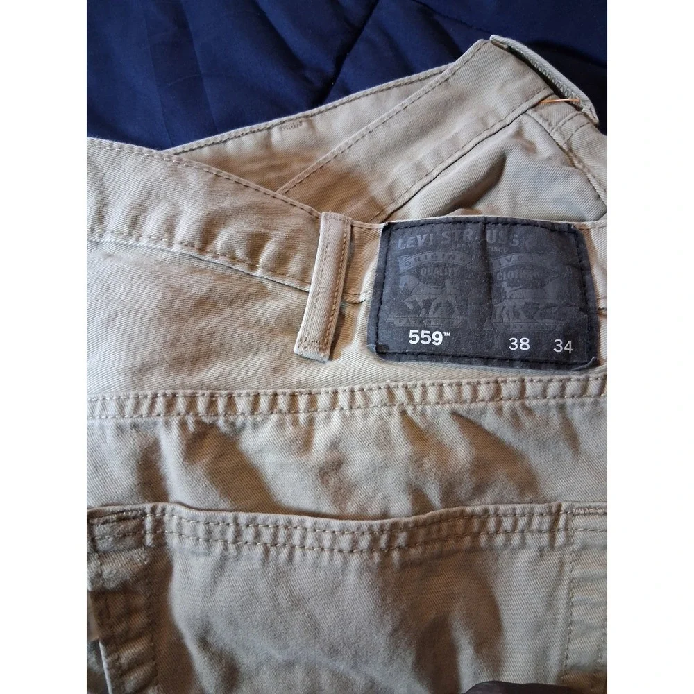 Levis 559 Relaxed Straight Jeans Mens 38x34 Tan Khaki Cotton Denim Pants
